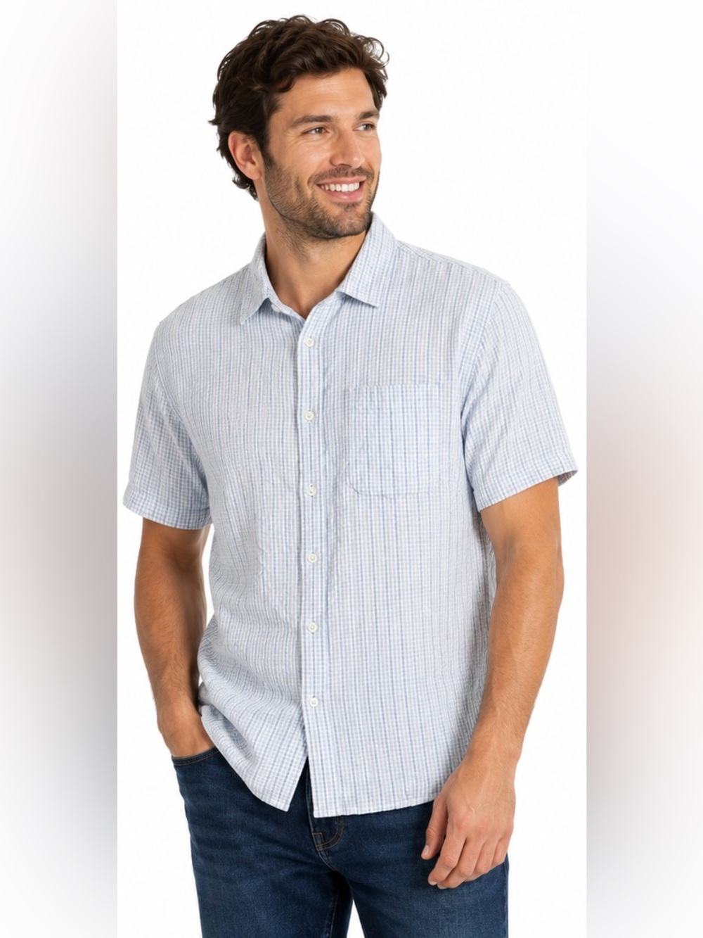 Men's Light Blue Short-Sleeve Button-Up Shirt Northern Reflections